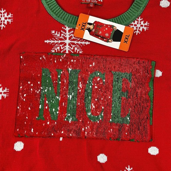 TO BE JOLLY Women’s Ugly Christmas Sweater Naughty/Nice Sequin NWT XXL - Picture 7 of 12